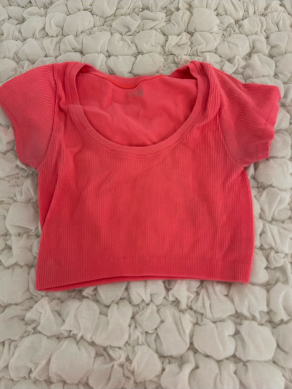 Girls' Ribbed Coral Pink Short Sleeve Crop Top